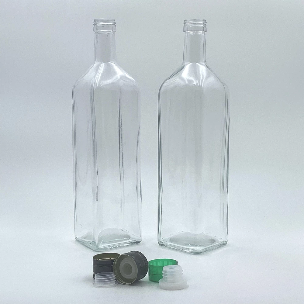 Groothandel 1 liter oliefles | Marasca | Antiekgroen/Helder 2 1000ml heldere glazen olijfoliefles met dop