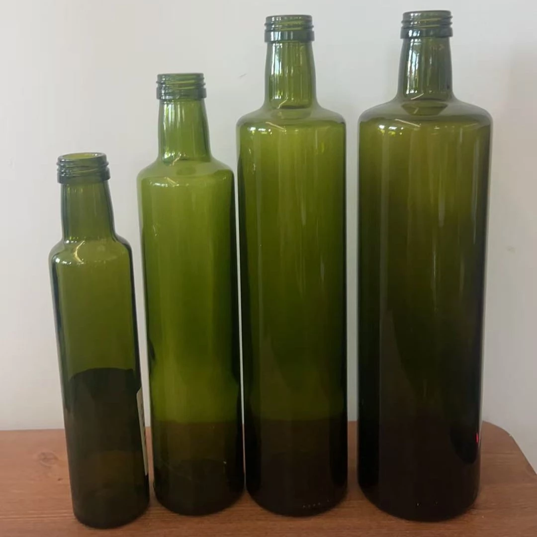 Бутылка для оливкового масла 1000 мл | Круглая форма Дорика | Антикварная и тёмно-зелёная 2 Оптовая бутылка темно-зеленого масла 1 л